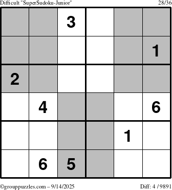 The grouppuzzles.com Difficult SuperSudoku-Junior puzzle for Sunday September 14, 2025