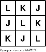 The grouppuzzles.com Answer grid for the TicTac-JKL puzzle for Sunday September 14, 2025