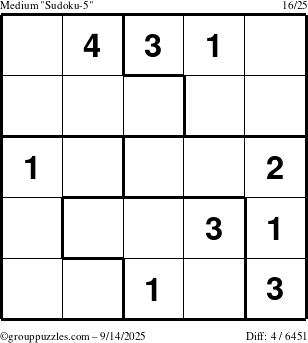The grouppuzzles.com Medium Sudoku-5 puzzle for Sunday September 14, 2025