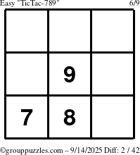 The grouppuzzles.com Easy TicTac-789 puzzle for Sunday September 14, 2025