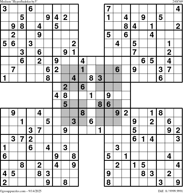 The grouppuzzles.com Medium HyperSudoku-by5 puzzle for Sunday September 14, 2025