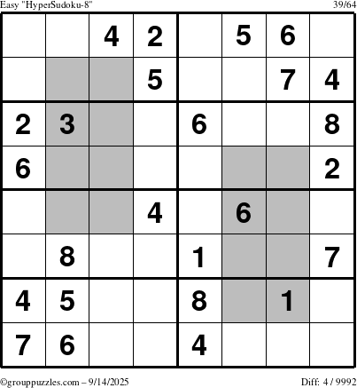 The grouppuzzles.com Easy HyperSudoku-8 puzzle for Sunday September 14, 2025