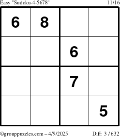 The grouppuzzles.com Easy Sudoku-4-5678 puzzle for Wednesday April 9, 2025