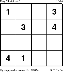 The grouppuzzles.com Easy Sudoku-4 puzzle for Saturday October 12, 2024