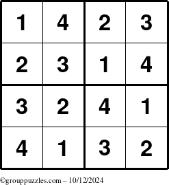 The grouppuzzles.com Answer grid for the Sudoku-4 puzzle for Saturday October 12, 2024