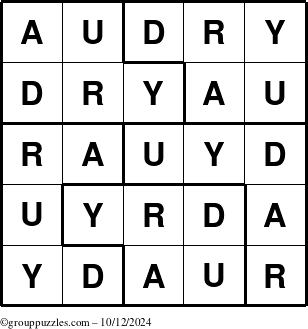 The grouppuzzles.com Answer grid for the Audry puzzle for Saturday October 12, 2024