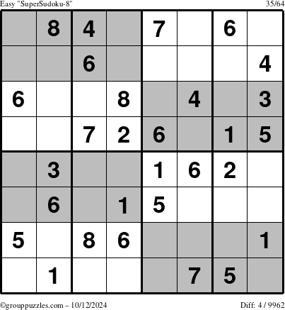 The grouppuzzles.com Easy SuperSudoku-8 puzzle for Saturday October 12, 2024