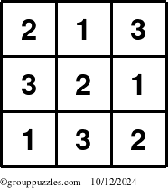 The grouppuzzles.com Answer grid for the TicTac-123 puzzle for Saturday October 12, 2024