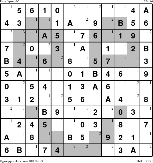 The grouppuzzles.com Easy tpsmith puzzle for Saturday October 12, 2024 with the first 3 steps marked