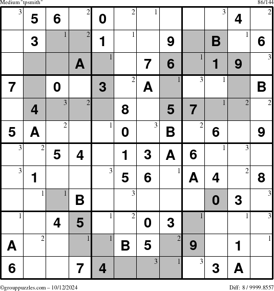 The grouppuzzles.com Medium tpsmith puzzle for Saturday October 12, 2024 with the first 3 steps marked