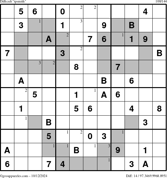 The grouppuzzles.com Difficult tpsmith puzzle for Saturday October 12, 2024 with the first 3 steps marked