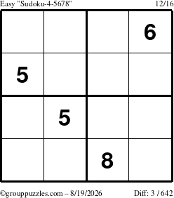 The grouppuzzles.com Easy Sudoku-4-5678 puzzle for Wednesday August 19, 2026