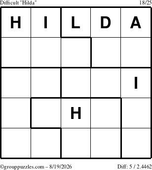 The grouppuzzles.com Difficult Hilda puzzle for Wednesday August 19, 2026