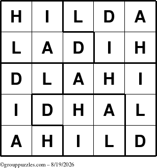 The grouppuzzles.com Answer grid for the Hilda puzzle for Wednesday August 19, 2026