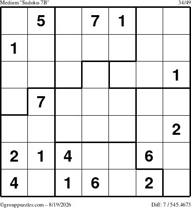 The grouppuzzles.com Medium Sudoku-7B puzzle for Wednesday August 19, 2026