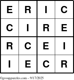 The grouppuzzles.com Answer grid for the Eric puzzle for Wednesday September 17, 2025