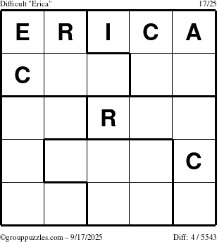 The grouppuzzles.com Difficult Erica puzzle for Wednesday September 17, 2025