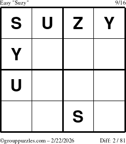 The grouppuzzles.com Easy Suzy puzzle for Sunday February 22, 2026
