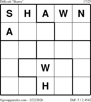 The grouppuzzles.com Difficult Shawn puzzle for Sunday February 22, 2026