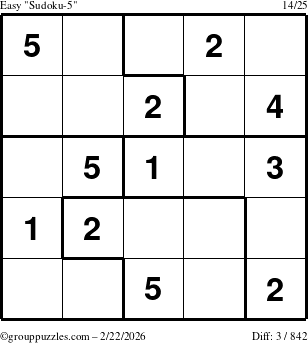 The grouppuzzles.com Easy Sudoku-5 puzzle for Sunday February 22, 2026