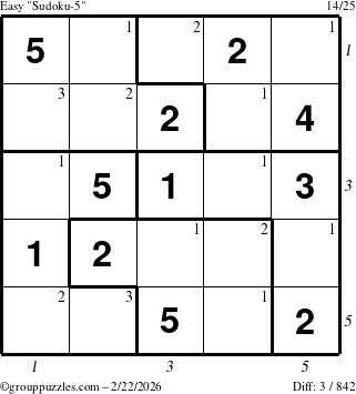 The grouppuzzles.com Easy Sudoku-5 puzzle for Sunday February 22, 2026 with all 3 steps marked