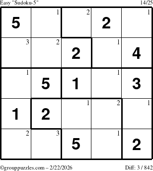 The grouppuzzles.com Easy Sudoku-5 puzzle for Sunday February 22, 2026 with the first 3 steps marked