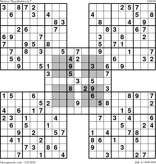 The grouppuzzles.com Medium HyperSudoku-by5 puzzle for Sunday February 22, 2026
