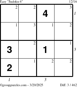 The grouppuzzles.com Easy Sudoku-4 puzzle for Thursday March 20, 2025 with all 3 steps marked