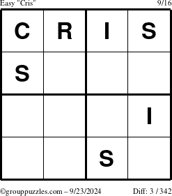 The grouppuzzles.com Easy Cris puzzle for Monday September 23, 2024