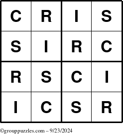 The grouppuzzles.com Answer grid for the Cris puzzle for Monday September 23, 2024