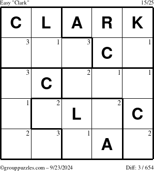 The grouppuzzles.com Easy Clark puzzle for Monday September 23, 2024 with the first 3 steps marked