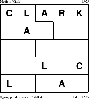 The grouppuzzles.com Medium Clark puzzle for Monday September 23, 2024