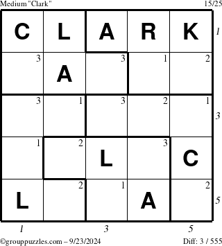 The grouppuzzles.com Medium Clark puzzle for Monday September 23, 2024 with all 3 steps marked