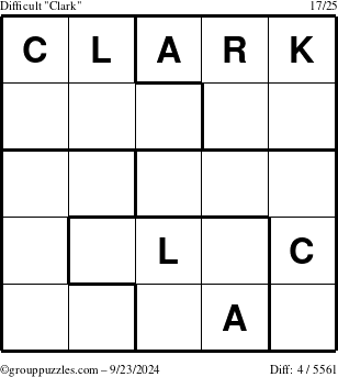 The grouppuzzles.com Difficult Clark puzzle for Monday September 23, 2024