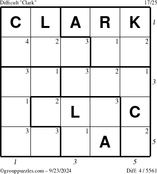 The grouppuzzles.com Difficult Clark puzzle for Monday September 23, 2024 with all 4 steps marked