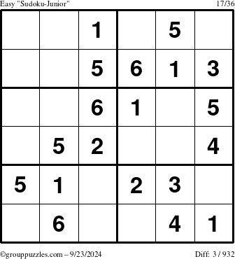 The grouppuzzles.com Easy Sudoku-Junior puzzle for Monday September 23, 2024