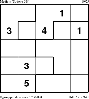 The grouppuzzles.com Medium Sudoku-5B puzzle for Monday September 23, 2024