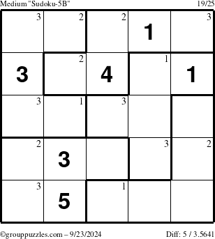 The grouppuzzles.com Medium Sudoku-5B puzzle for Monday September 23, 2024 with the first 3 steps marked