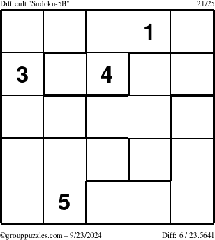 The grouppuzzles.com Difficult Sudoku-5B puzzle for Monday September 23, 2024