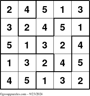 The grouppuzzles.com Answer grid for the Sudoku-5B puzzle for Monday September 23, 2024