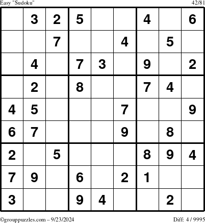 The grouppuzzles.com Easy Sudoku puzzle for Monday September 23, 2024