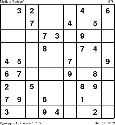 The grouppuzzles.com Medium Sudoku puzzle for Monday September 23, 2024