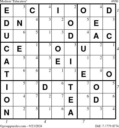 The grouppuzzles.com Medium Education-c1 puzzle for Monday September 23, 2024, suitable for printing, with all 7 steps marked