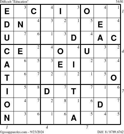 The grouppuzzles.com Difficult Education-c1 puzzle for Monday September 23, 2024 with all 8 steps marked