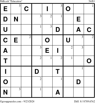 The grouppuzzles.com Difficult Education-c1 puzzle for Monday September 23, 2024 with the first 3 steps marked