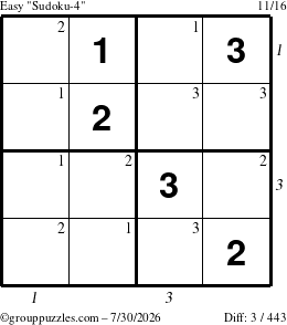 The grouppuzzles.com Easy Sudoku-4 puzzle for Thursday July 30, 2026 with all 3 steps marked