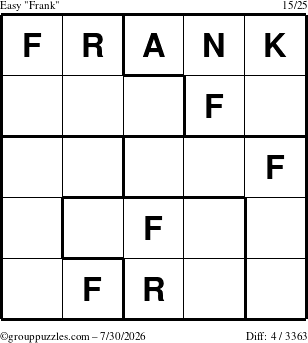 The grouppuzzles.com Easy Frank puzzle for Thursday July 30, 2026