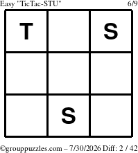 The grouppuzzles.com Easy TicTac-STU puzzle for Thursday July 30, 2026