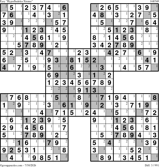 The grouppuzzles.com Easy cover-HyperXtreme puzzle for Thursday July 30, 2026 with the first 3 steps marked