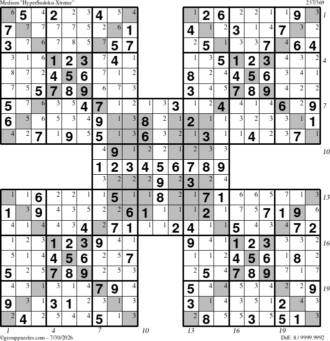 The grouppuzzles.com Medium cover-HyperXtreme puzzle for Thursday July 30, 2026, suitable for printing, with all 8 steps marked
